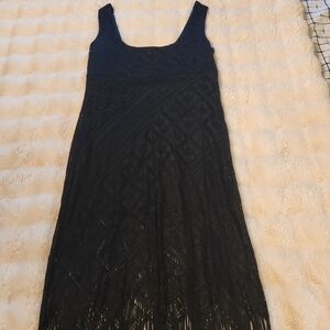 Elegant Black Lace Fringe Dress Size XL